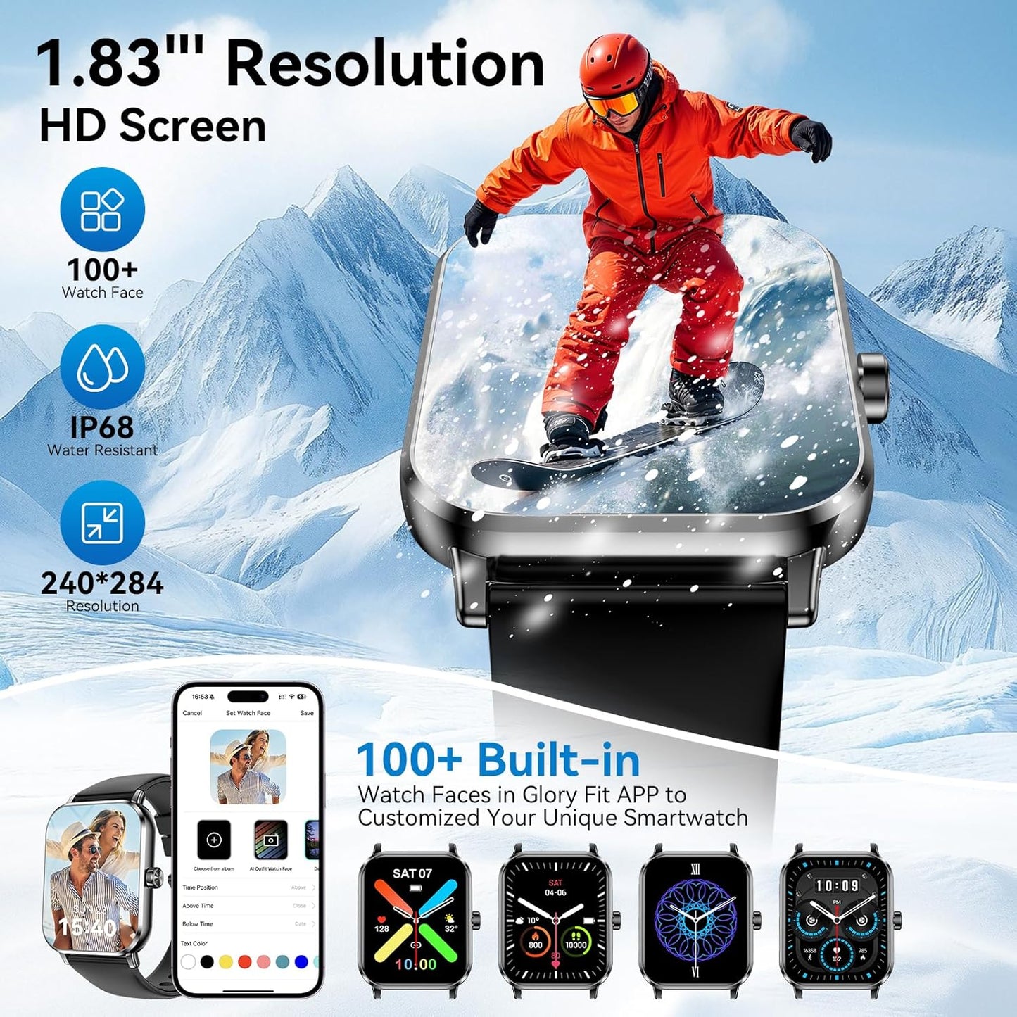Smart Watch for Men Women, 1.83" HD Touchsreen, Bluetooth Calling, 5 ATM Water-Resistance, 130+ Sports Modes, Health, Fitness & Sleep Tracker, Timer, Fitness Watch for Android/Ios (Black)