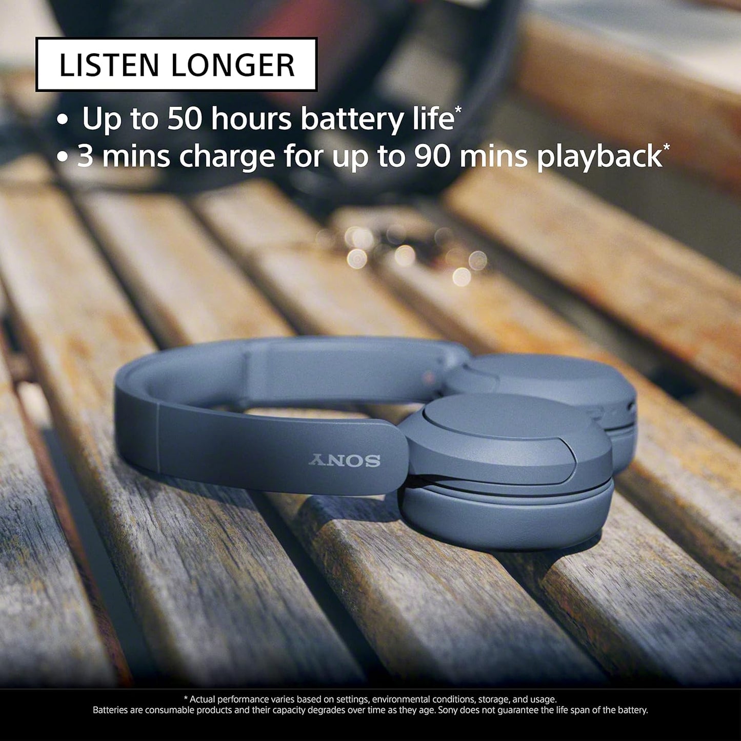 WH-CH520 Bluetooth Wireless On-Ear Headphones with Microphone, 50 Hours Battery Life, Quick Charging - Black