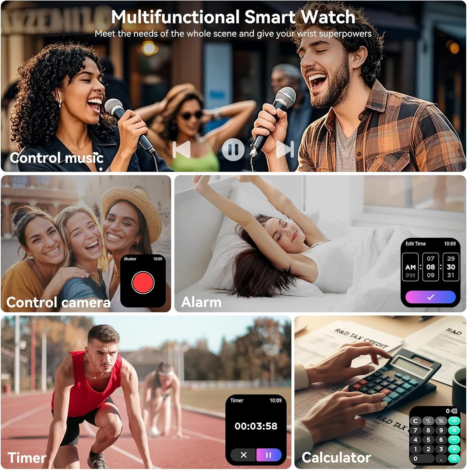 Smart Watch for Men Women, 1.83" HD Touchsreen, Bluetooth Calling, 5 ATM Water-Resistance, 130+ Sports Modes, Health, Fitness & Sleep Tracker, Timer, Fitness Watch for Android/Ios (Black)