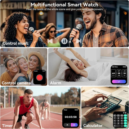 Smart Watch for Men Women, 1.83" HD Touchsreen, Bluetooth Calling, 5 ATM Water-Resistance, 130+ Sports Modes, Health, Fitness & Sleep Tracker, Timer, Fitness Watch for Android/Ios (Black)