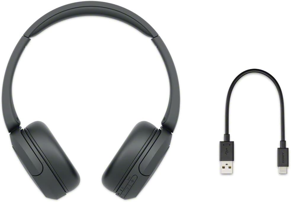 WH-CH520 Bluetooth Wireless On-Ear Headphones with Microphone, 50 Hours Battery Life, Quick Charging - Black