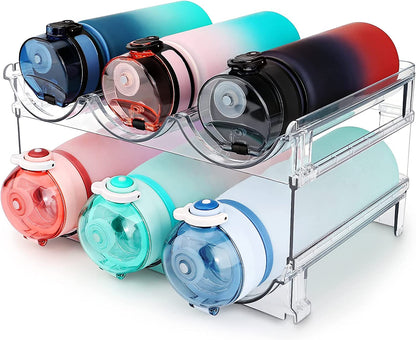 Water Bottle Cabinet Organizer - Set of 2 Stackable Storage Racks