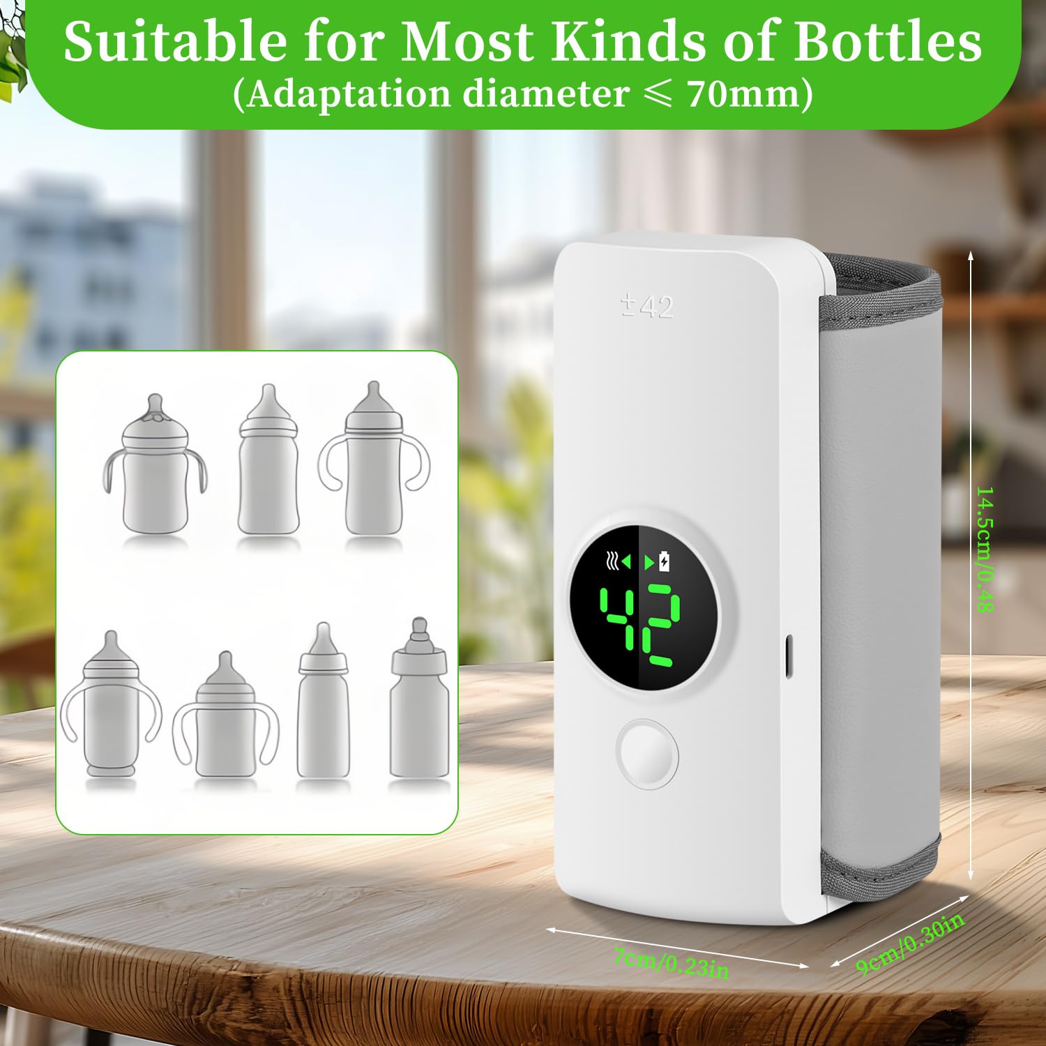 Portable Bottle Warmer for Travel, Fast Warming Comfortable Baby Feeding on the Go, Waterless Milk Warming with Battery-Powered for Home Outdoor