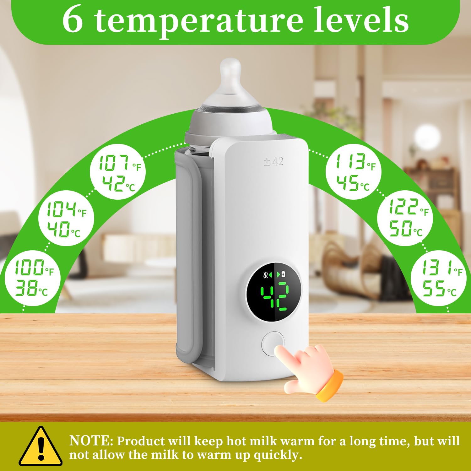 Portable Bottle Warmer for Travel, Fast Warming Comfortable Baby Feeding on the Go, Waterless Milk Warming with Battery-Powered for Home Outdoor