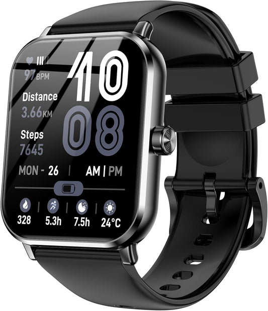 Smart Watch for Men Women, 1.83" HD Touchsreen, Bluetooth Calling, 5 ATM Water-Resistance, 130+ Sports Modes, Health, Fitness & Sleep Tracker, Timer, Fitness Watch for Android/Ios (Black)